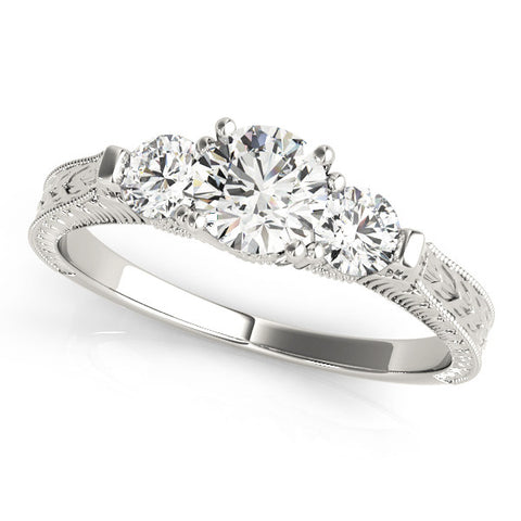 White gold Three-Stone Round Cut Milgrain Band with Prong Setting