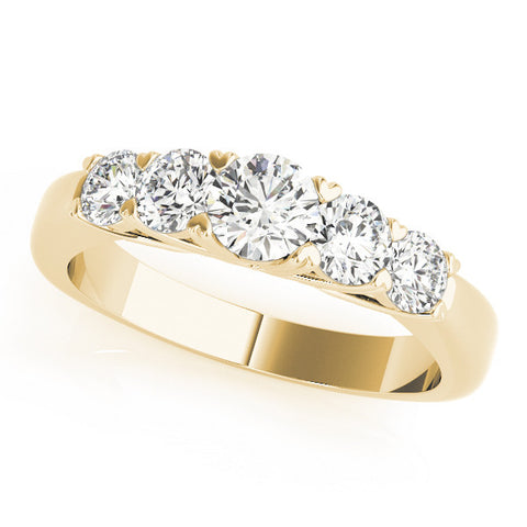 Yellow gold Five-Stone Round Diamond Prong Set Half Eternity Band 1