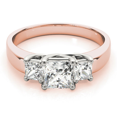 Rose gold Three-Stone Princess Cut Diamond Ring with Channel-Set Band and Four-Prong Setting