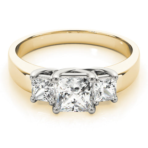 Yellow gold Three-Stone Princess Cut Diamond Ring with Channel-Set Band and Four-Prong Setting