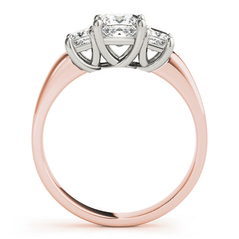 Rose gold Three-Stone Princess Cut Diamond Ring with Channel-Set Band and Four-Prong Setting