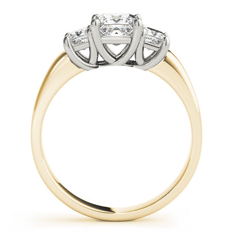 Yellow gold Three-Stone Princess Cut Diamond Ring with Channel-Set Band and Four-Prong Setting