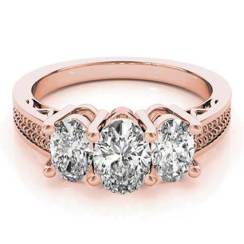 Rose gold Three-Stone Oval Diamond Pave Band with Prong Setting