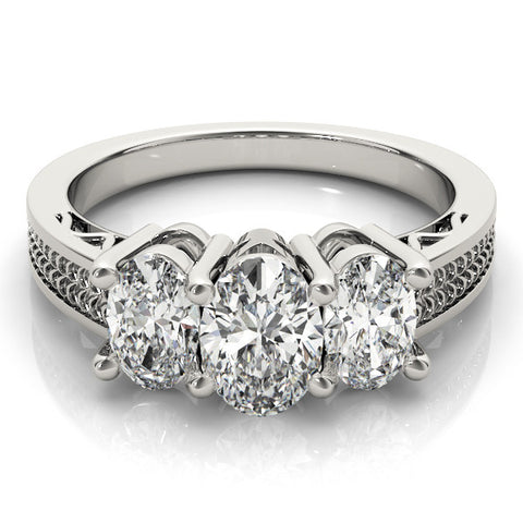 White gold Three-Stone Oval Diamond Pave Band with Prong Setting