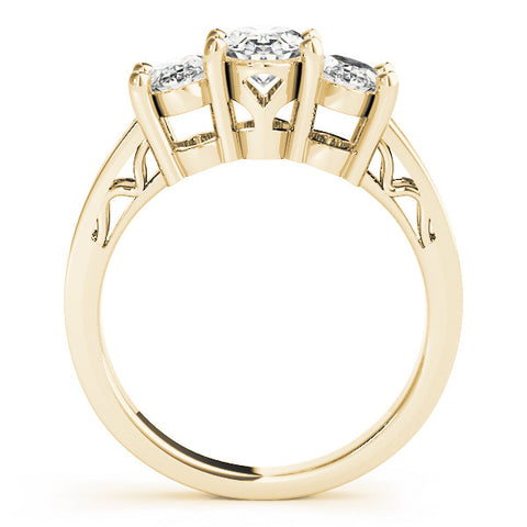 Yellow gold Three-Stone Oval Diamond Pave Band with Prong Setting