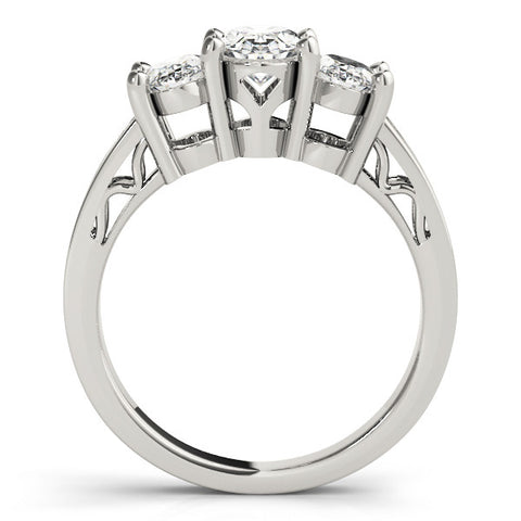 White gold Three-Stone Oval Diamond Pave Band with Prong Setting