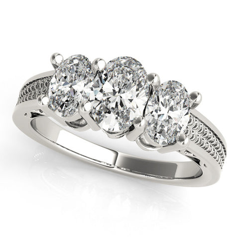 White gold Three-Stone Oval Diamond Pave Band with Prong Setting