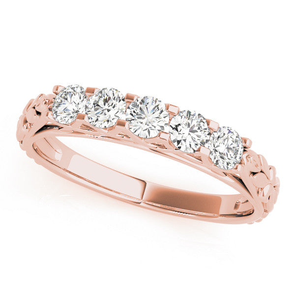 Rose gold Five-Stone Round Cut Diamond Prong-Set White Gold Band 1