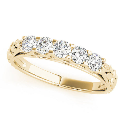 Yellow gold Five-Stone Round Cut Diamond Prong-Set White Gold Band 1