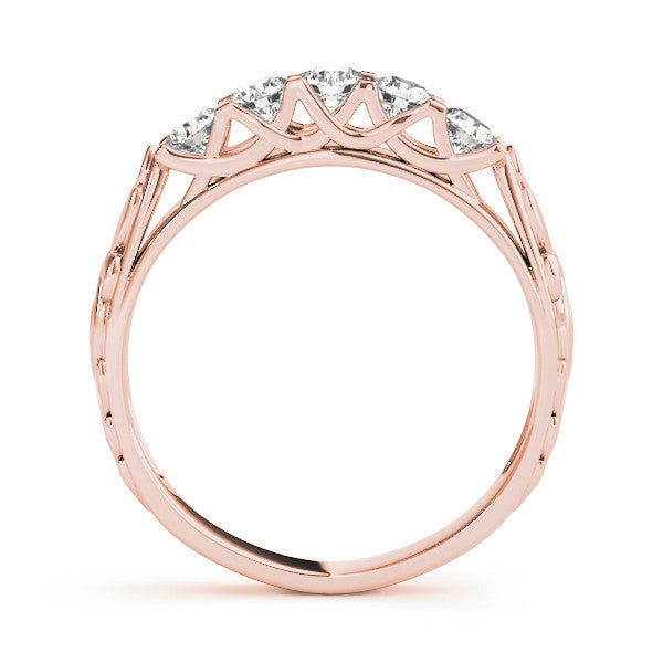 Rose gold Five-Stone Round Cut Diamond Prong-Set White Gold Band 2