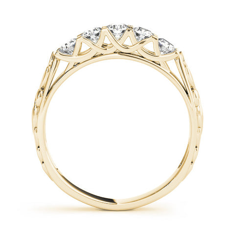 Yellow gold Five-Stone Round Cut Diamond Prong-Set White Gold Band 2