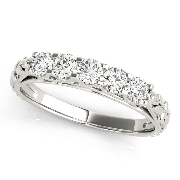 White gold Five-Stone Round Cut Diamond Prong-Set White Gold Band 1