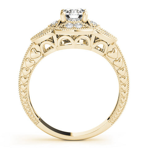 Yellow gold Round Diamond Milgrain Marquise Filigree Engagement Ring with Prong Setting