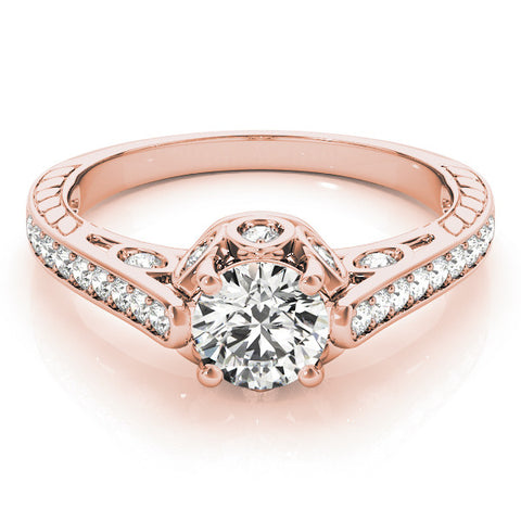Rose gold Round Cut Cathedral Pave Diamond Engagement Ring with Six-Prong Setting