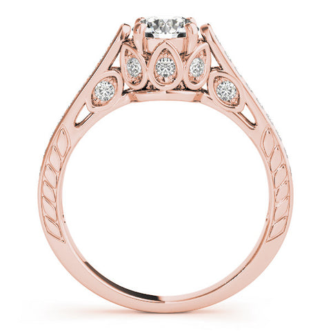 Rose gold Round Cut Cathedral Pave Diamond Engagement Ring with Six-Prong Setting