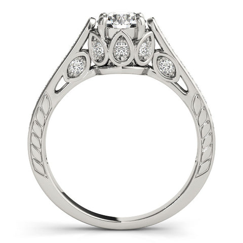 White gold Round Cut Cathedral Pave Diamond Engagement Ring with Six-Prong Setting