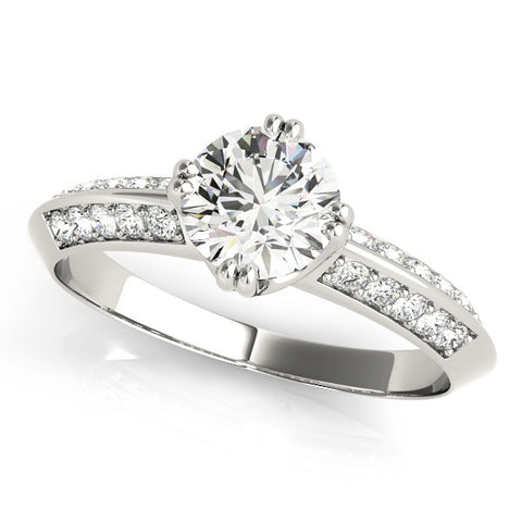 White gold Round Brilliant Split Shank Pave Diamond Engagement Ring with Four-Prong Setting