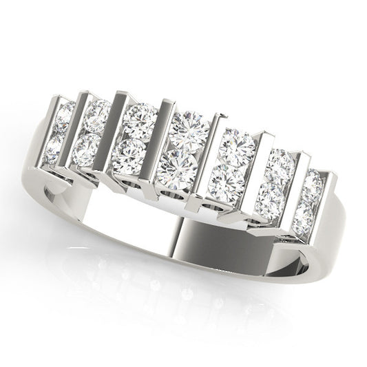 White gold Channel Set Round Diamond Step Band with Bar Prong Setting 1