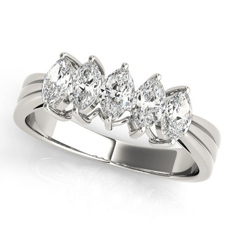 White gold Five-Stone Marquise Diamond Split Shank Ring with Shared Prong Setting 1