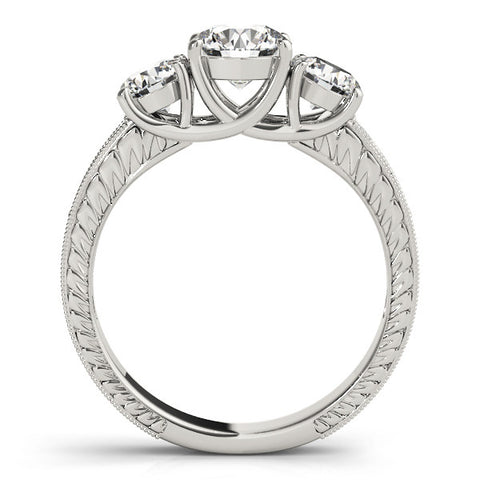 White gold Three-Stone Round Cut Pavé Band with Prong Setting