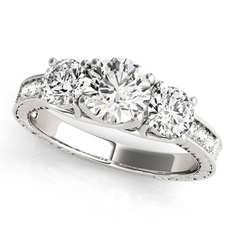 White gold Three-Stone Round Cut Pavé Band with Prong Setting