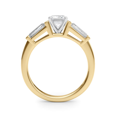 Yellow gold Emerald Cut Diamond Solitaire Ring with Tapered Baguette Accents and Four-Prong Setting