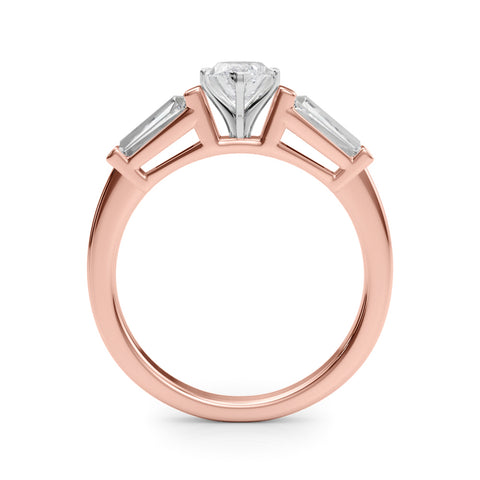 Rose gold Marquise Cut Diamond Solitaire Ring with Tapered Baguette Accents and Four-Prong Setting