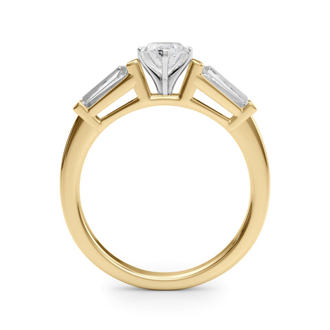 Yellow gold Marquise Cut Diamond Solitaire Ring with Tapered Baguette Accents and Four-Prong Setting