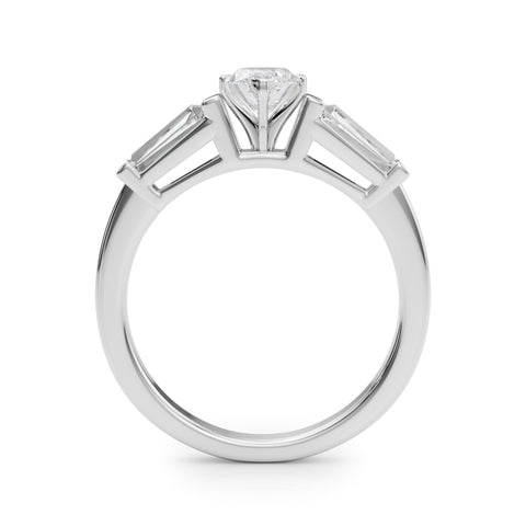 White gold Marquise Cut Diamond Solitaire Ring with Tapered Baguette Accents and Four-Prong Setting