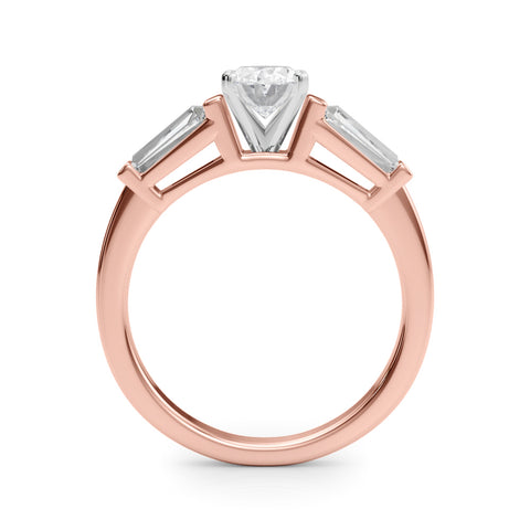 Rose gold Oval Cut Diamond Solitaire Ring with Tapered Baguette Accents and Four-Prong Setting