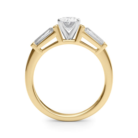 Yellow gold Oval Cut Diamond Solitaire Ring with Tapered Baguette Accents and Four-Prong Setting