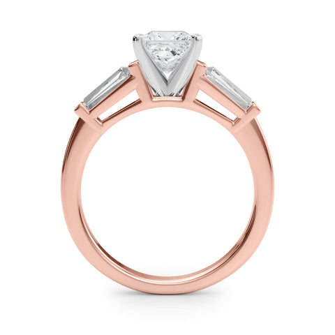 Rose gold Princess Cut Diamond Solitaire Ring with Tapered Baguette Accents and Four-Prong Setting