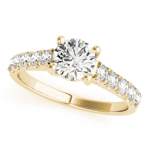 Yellow gold Round Cut Diamond Pavé Band Solitaire with Four-Prong Setting