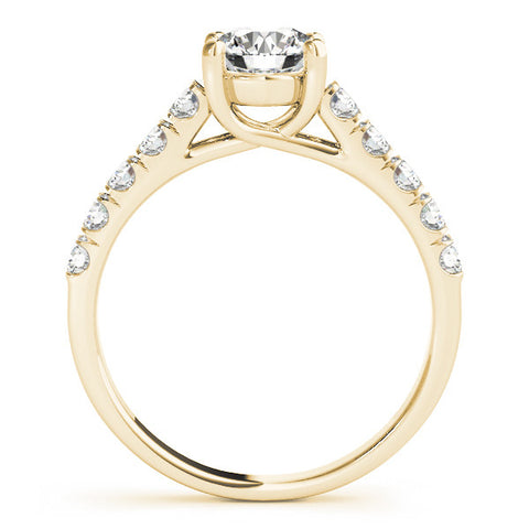 Yellow gold Round Cut Diamond Pavé Band Solitaire with Four-Prong Setting