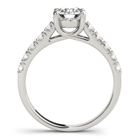 White gold Round Cut Diamond Pavé Band Solitaire with Four-Prong Setting