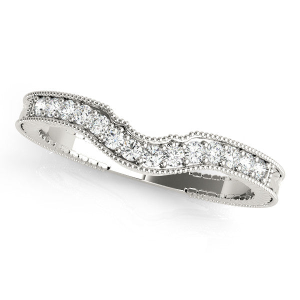 White gold Milgrain Round Diamond Curved Pavé Band 1
