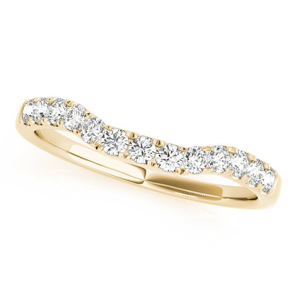 Yellow gold Round Diamond Curved Pavé Wedding Band with U-Prong Setting 1