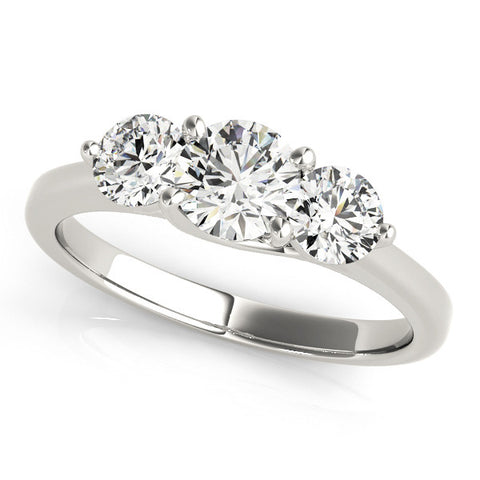 White gold Three-Stone Round Diamond Solitaire Ring with Prong Setting on a Classic Band