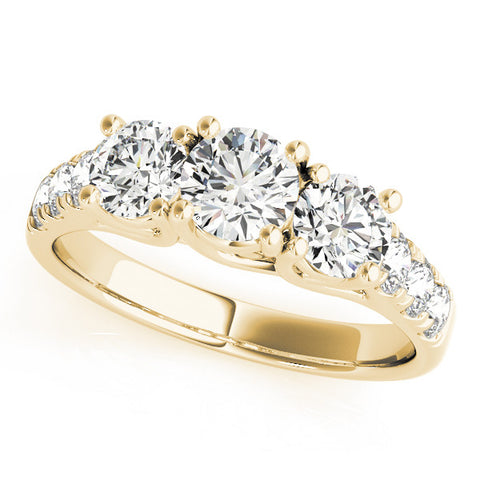 Yellow gold Three-Stone Round Diamond Pavé Band with Prong Setting