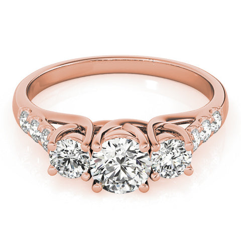 Rose gold Three-Stone Round Cut Diamond Ring with Channel Set Band and Four-Prong Setting