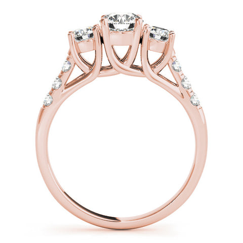 Rose gold Three-Stone Round Cut Diamond Ring with Channel Set Band and Four-Prong Setting