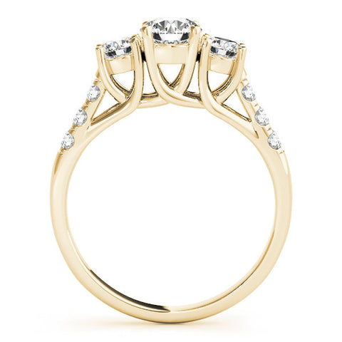 Yellow gold Three-Stone Round Cut Diamond Ring with Channel Set Band and Four-Prong Setting