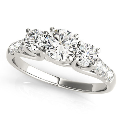 White gold Three-Stone Round Cut Diamond Ring with Channel Set Band and Four-Prong Setting