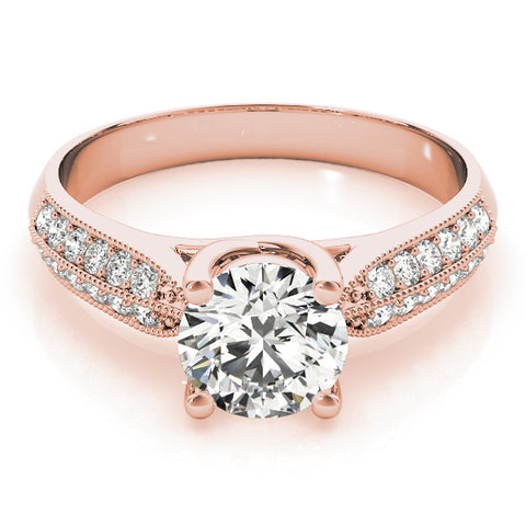 Rose gold Round Brilliant Solitaire Engagement Ring with Pave Band and Four-Prong Setting