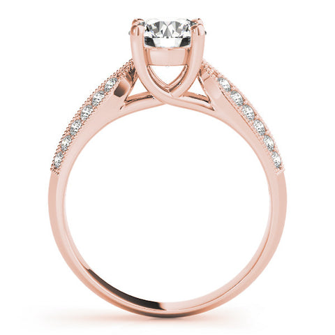 Rose gold Round Brilliant Solitaire Engagement Ring with Pave Band and Four-Prong Setting