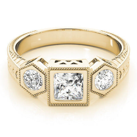 Yellow gold Bezel-Set Princess and Round Cut Milgrain Band Ring