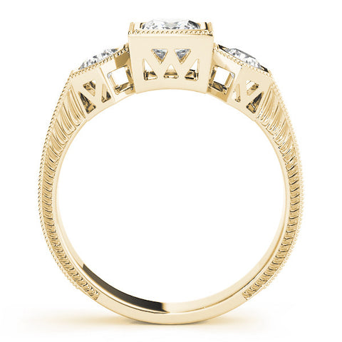 Yellow gold Bezel-Set Princess and Round Cut Milgrain Band Ring