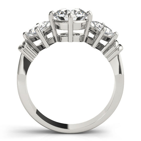 White gold Three-Stone Round and Princess Cut Diamond Ring with Channel Band and Four-Prong Setting