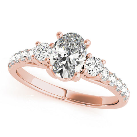 Rose gold Oval Cut Three-Stone Diamond Pave Band with Prong Setting