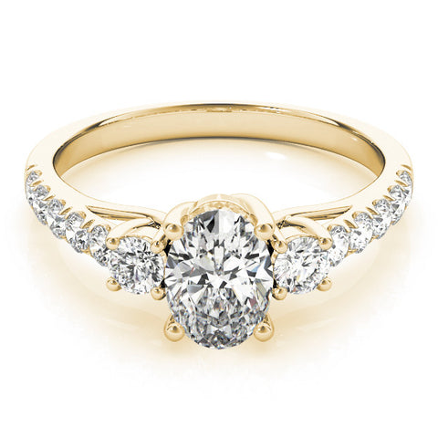 Yellow gold Oval Cut Three-Stone Diamond Pave Band with Prong Setting